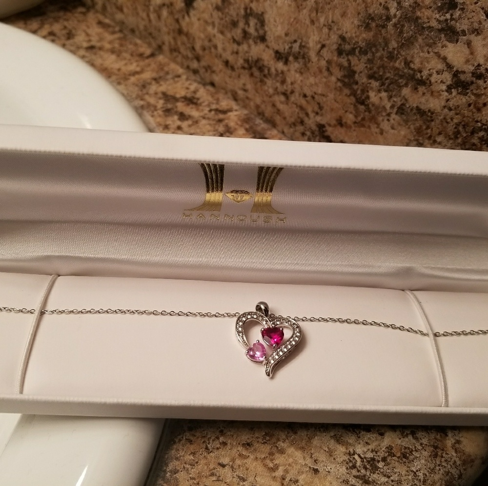 Silver heart necklace with ruby